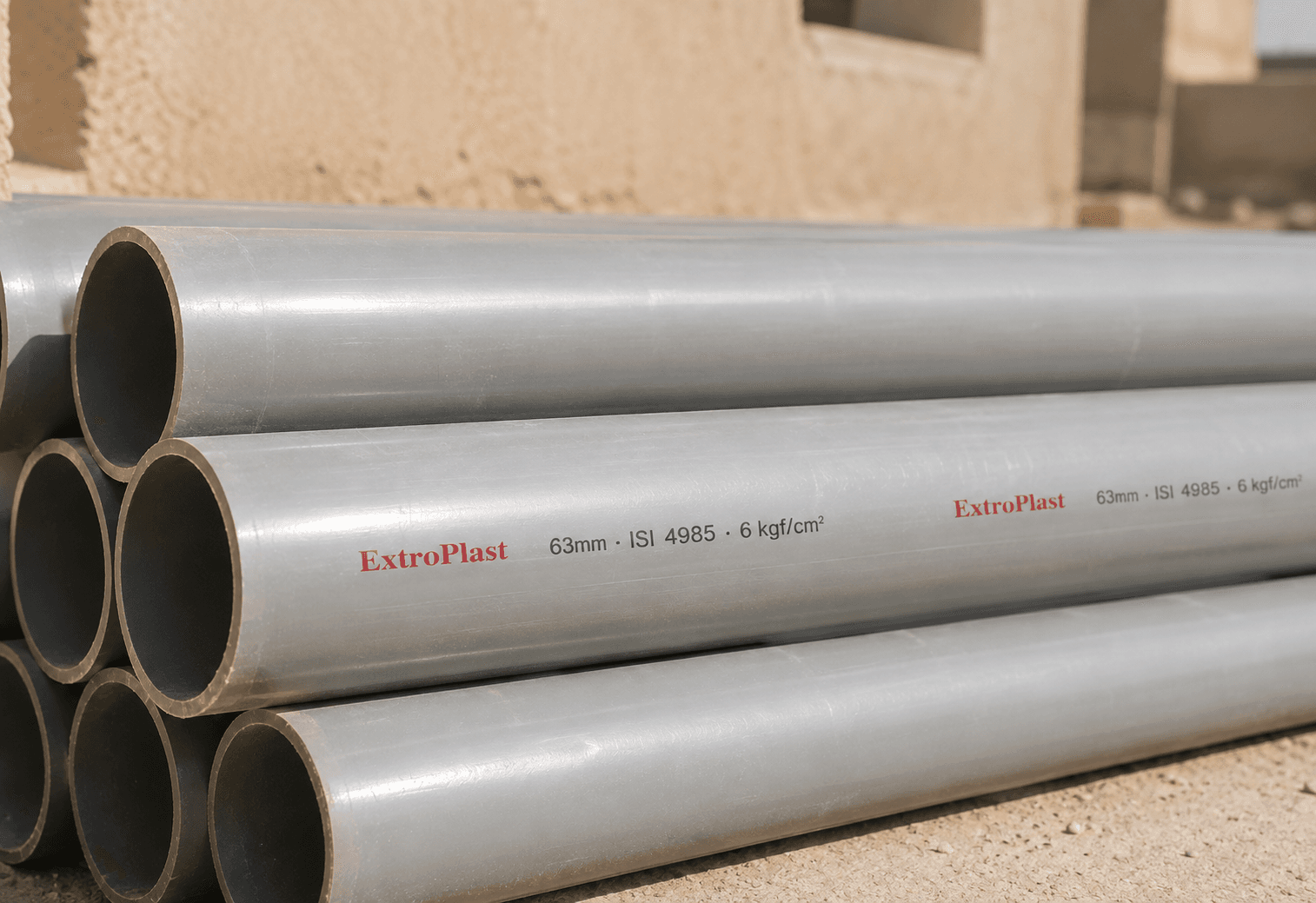 ExtroPlast UPVC water pipes stacked on site
