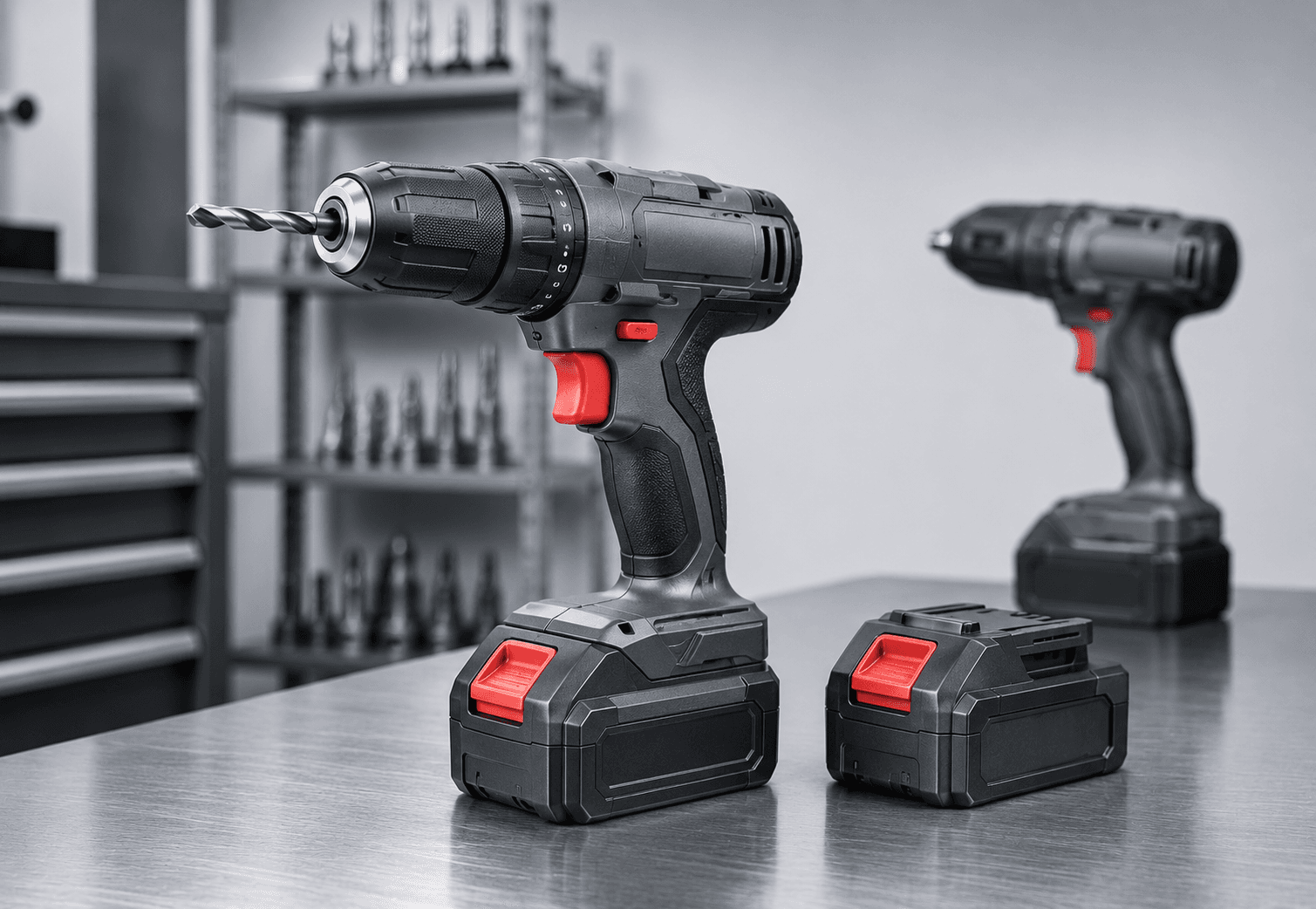 Cordless industrial drilling machines with battery packs